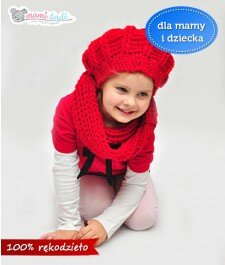 czapka, beret, ręcznie robiona, hand made, czerwony, mamidadi, dla dziecka, z przodu